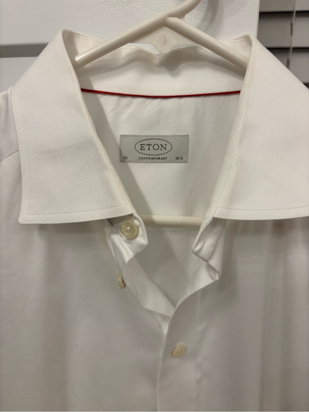 Eton White Contemporary Spread-Collar Dress Shirt with Red Inner Trim
